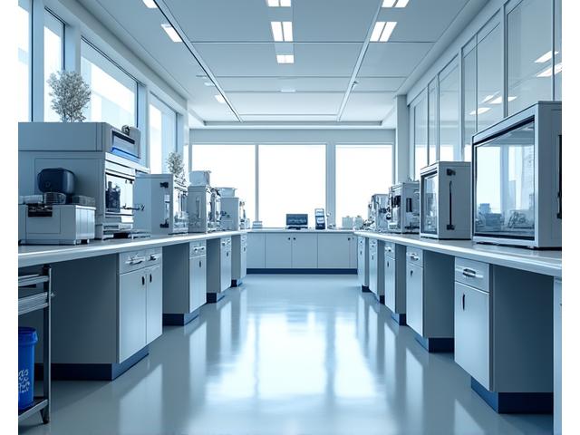 Vue d'ensemble d'un laboratoire R&D alimentaire moderne et propre avec des équipements de pointe
