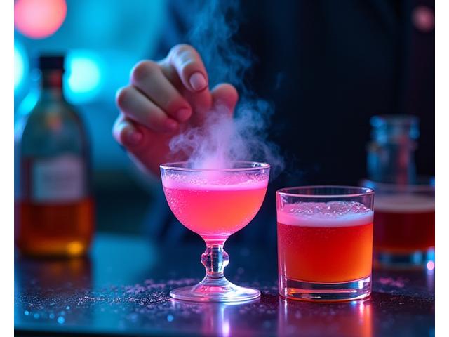 Mixologue préparant des cocktails moléculaires avec de la fumée.