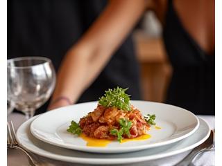 Serveurs présentant un plat élégant lors d'un événement