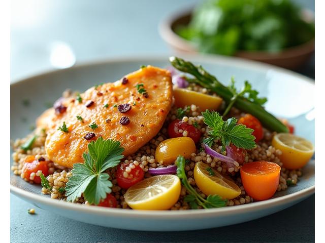 Salade gourmande et équilibrée avec quinoa et légumes colorés