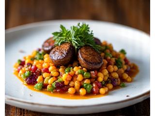 Plat végétalien coloré et savoureux, composé de légumes frais, de légumineuses et d'herbes aromatiques.